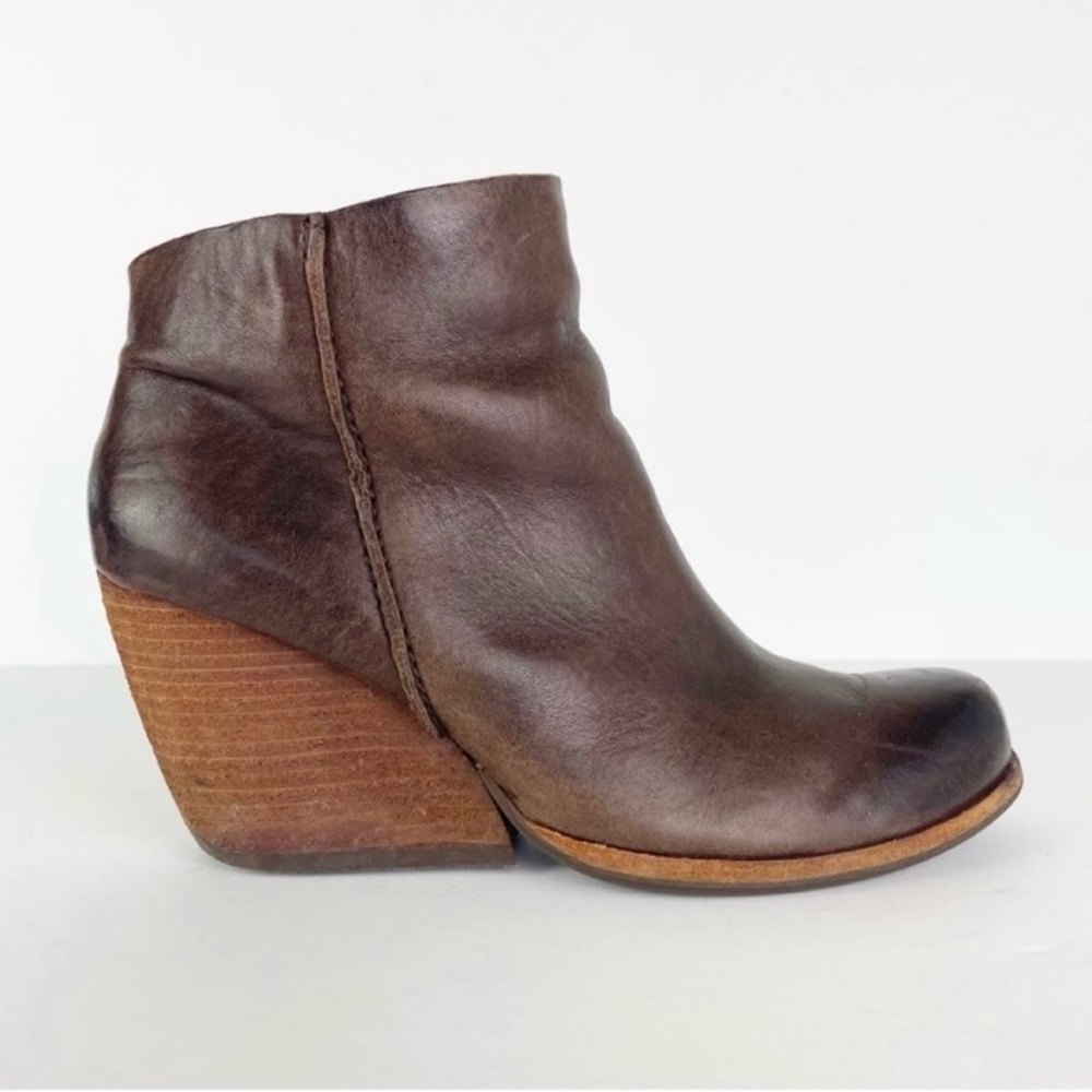 Kork-Ease Isa Brown Leather Buckle Zipper Moto Ankle Boots Booties - Picture 5 of 11